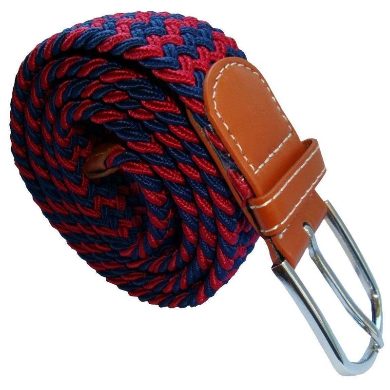Bassin and Brown Striped Woven Stretch Belt – Wine/Navy