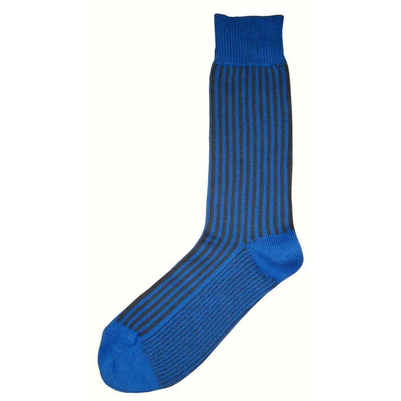 Bassin and Brown Vertical Stripe Midcalf Socks – Blue/Grey