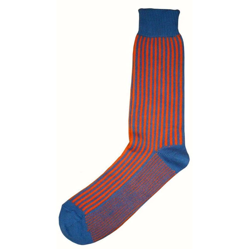 Bassin and Brown Vertical Stripe Midcalf Socks – Blue/Orange