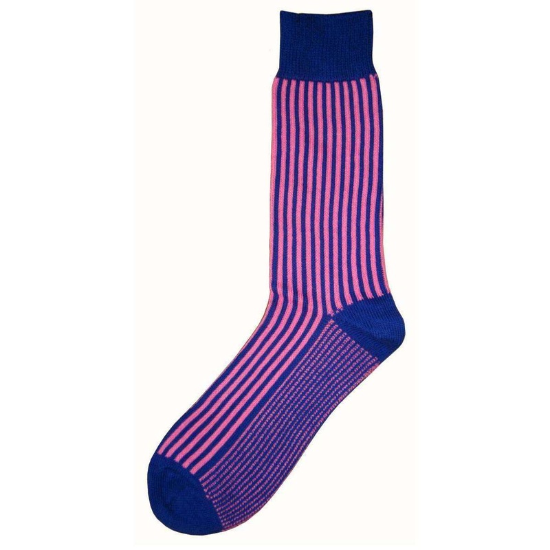 Bassin and Brown Vertical Stripe Midcalf Socks – Royal Blue/Pink