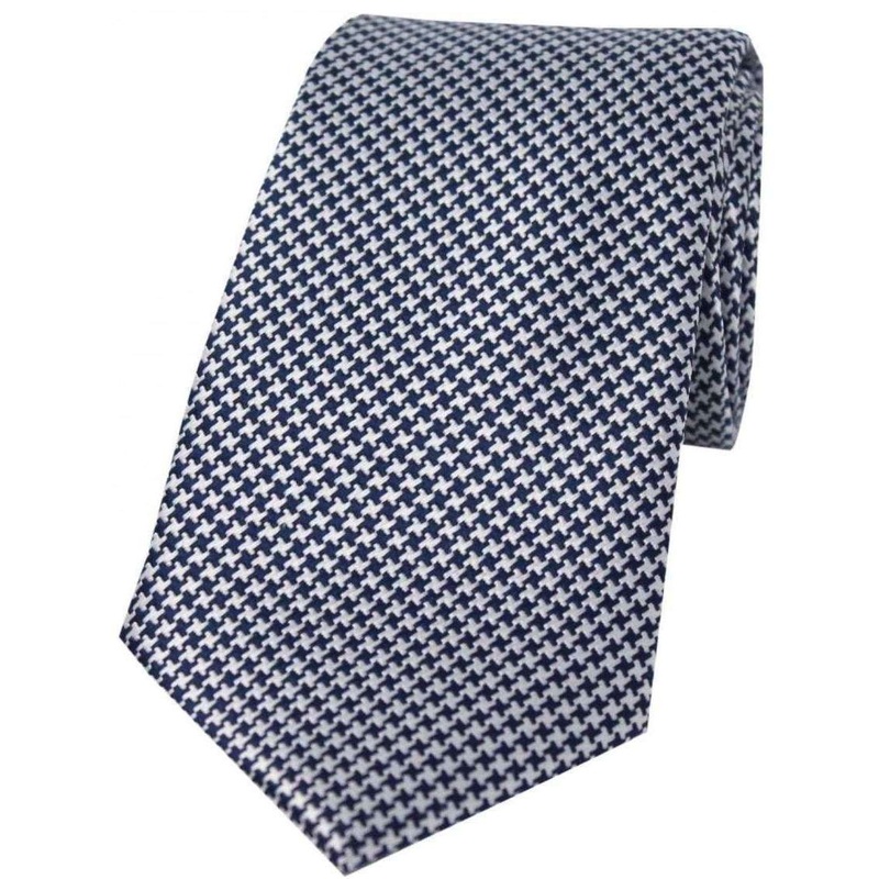 David Van Hagen Dogtooth Silk Tie – Navy/White