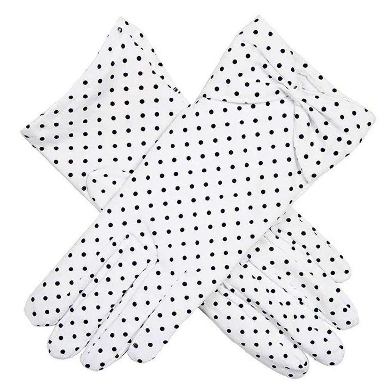 Dents Eugenie Spotted Cuff Bow Cotton Gloves – White/Navy