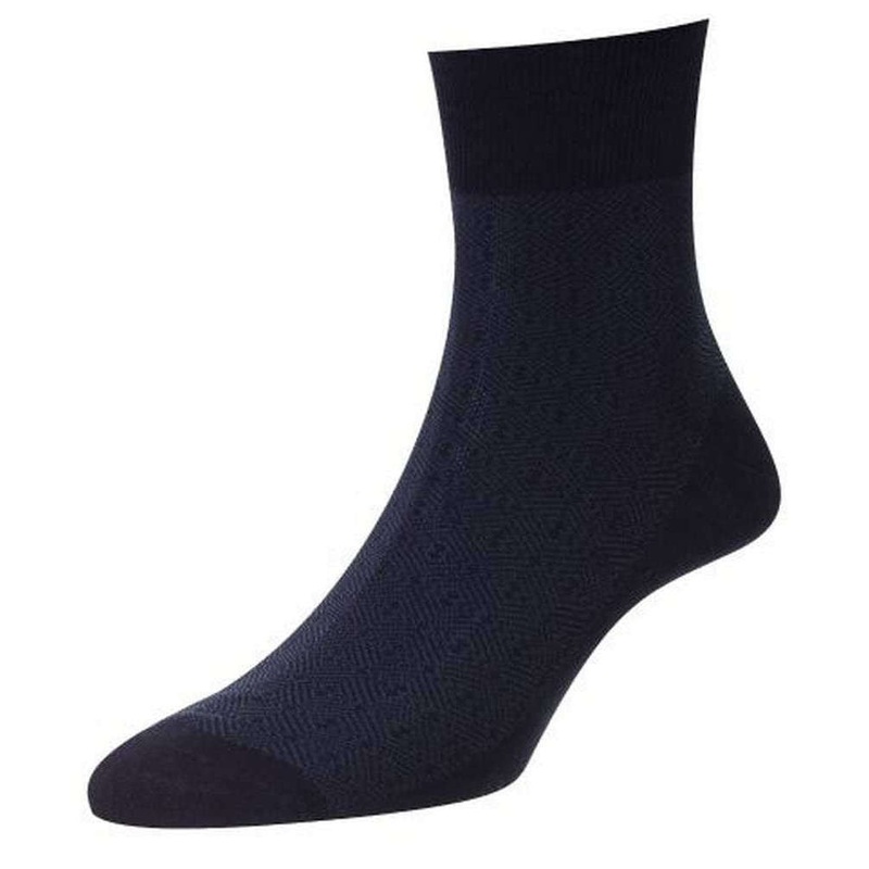 Pantherella Hyde Tonal Pattern Egyptian Cotton Ankle Socks – Navy