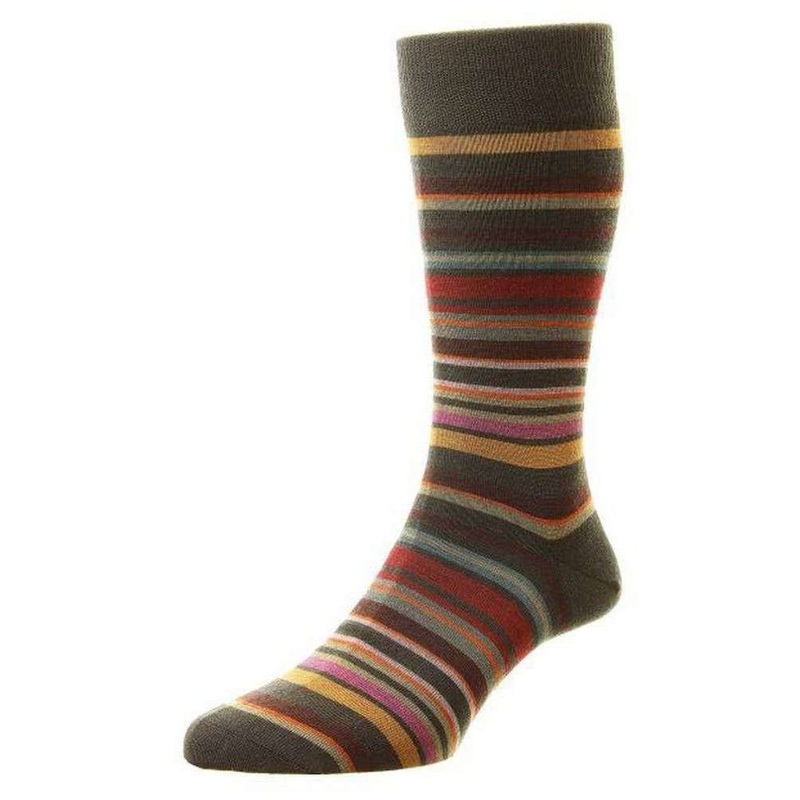 Pantherella Quakers All Over Multi Stripe Merino Wool Socks – Chocolate Brown