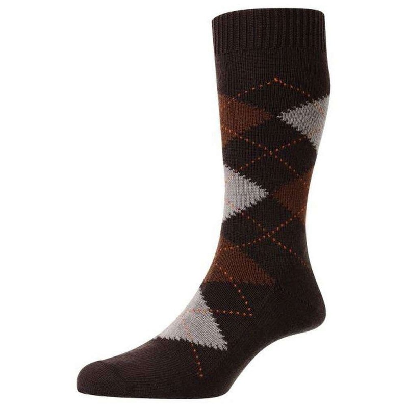 Pantherella Racton Argyle Merino Wool Socks – Dark Brown