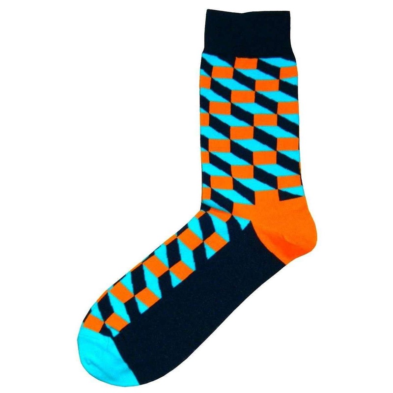 Bassin and Brown Opitical Check Socks – Blue/Orange/Black