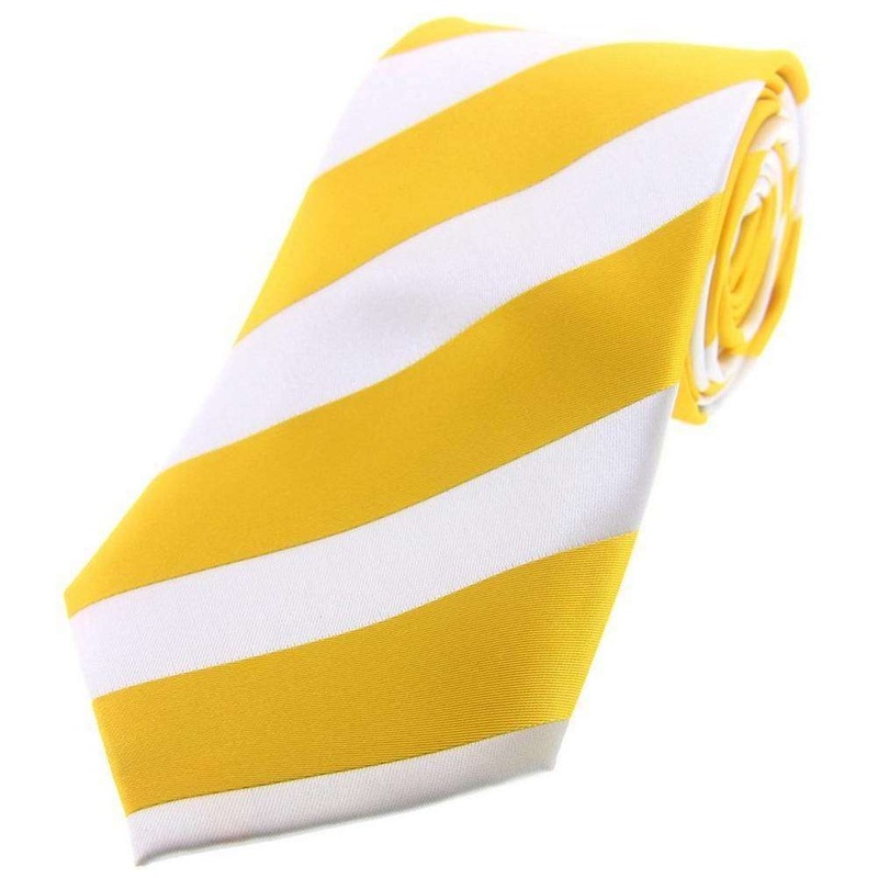 David Van Hagen Bold Stripe Polyester Tie – Gold/White