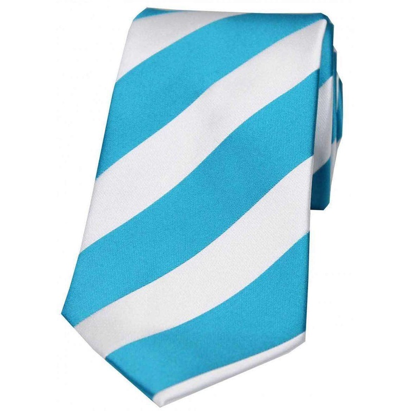 David Van Hagen Bold Stripe Polyester Tie – Turquoise/White