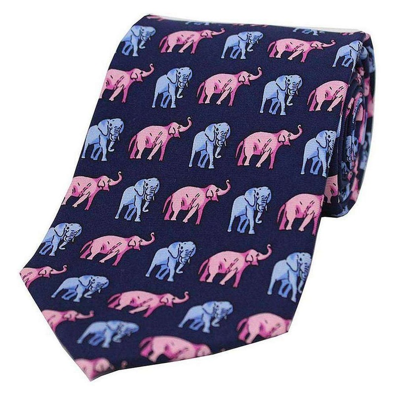 David Van Hagen Elephants Country Silk Tie – Navy
