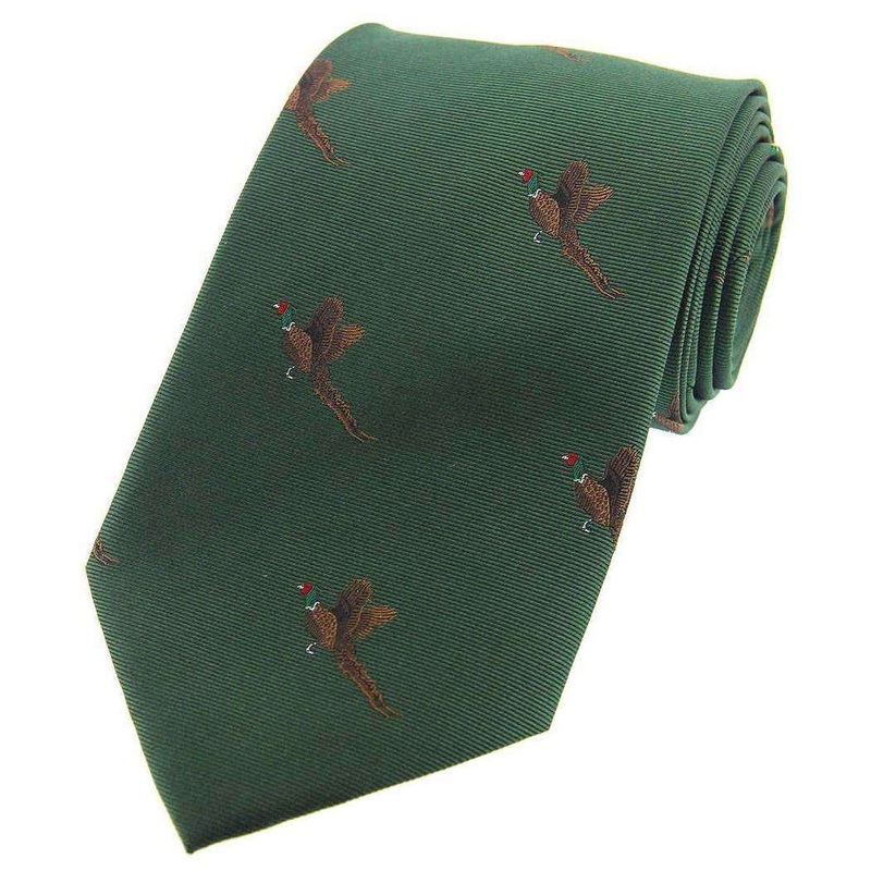 David Van Hagen Flying Pheasants Woven Country Silk Tie – Forest Green