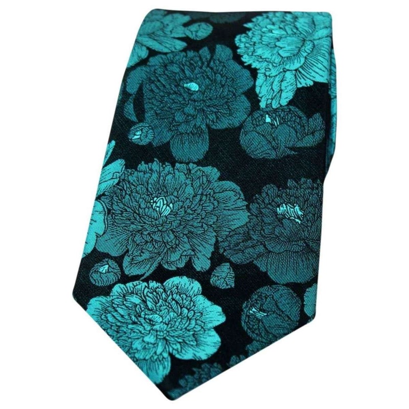 David Van Hagen Large Flowers Silk Tie – Turquoise