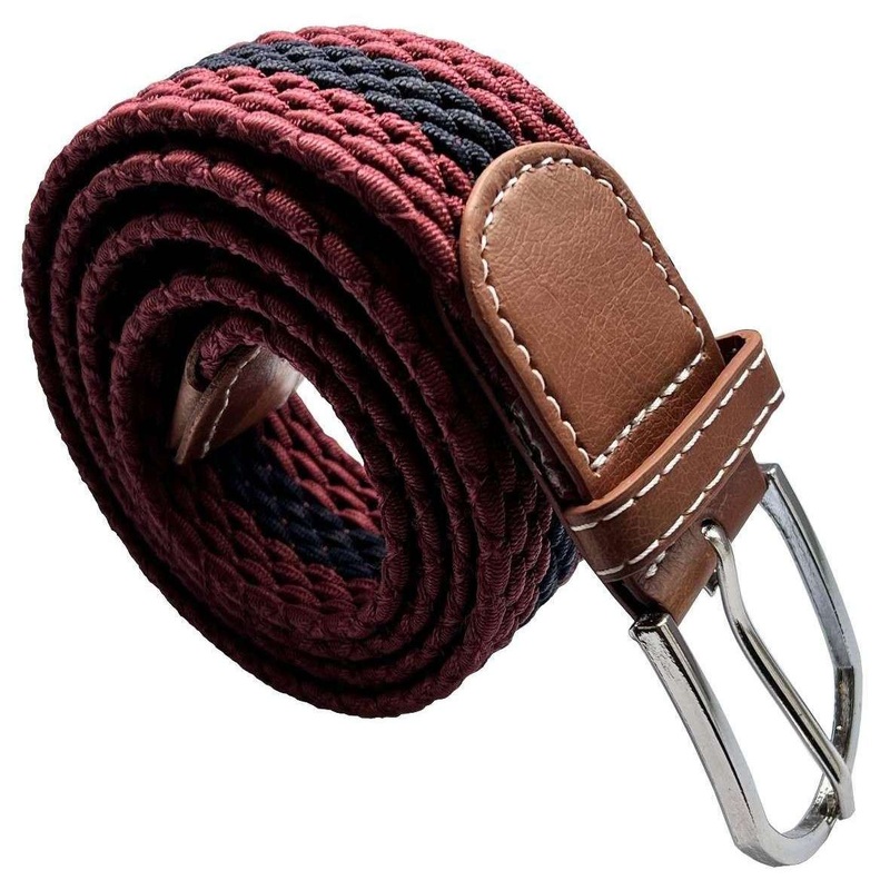 Bassin and Brown Horizontal Stripe Woven Belt – Wine/Navy