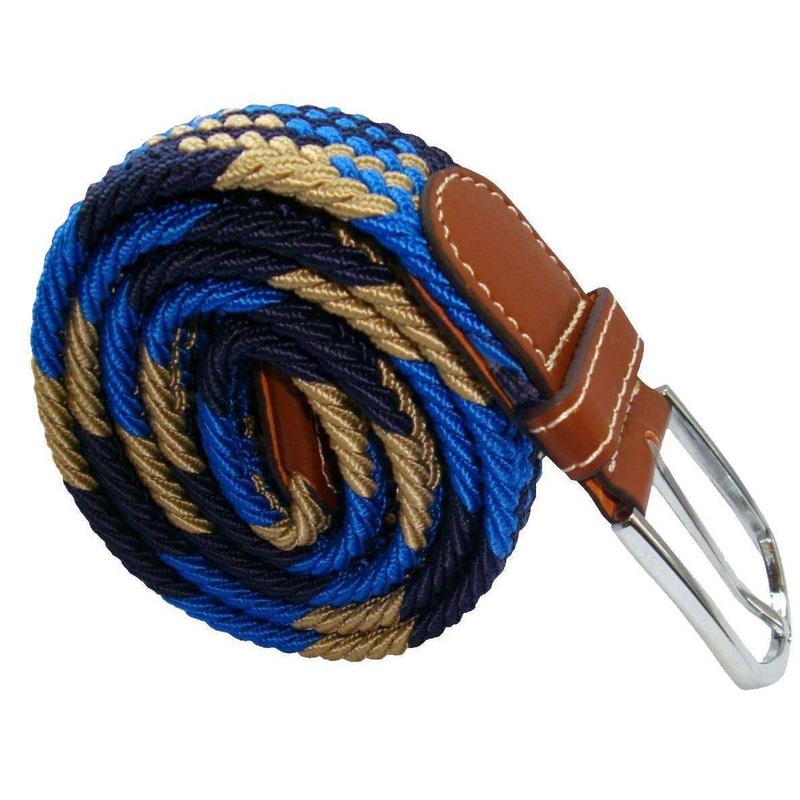 Bassin and Brown Jagged Stripe Elasticated Woven Buckle Belt – Blue/Navy/Beige
