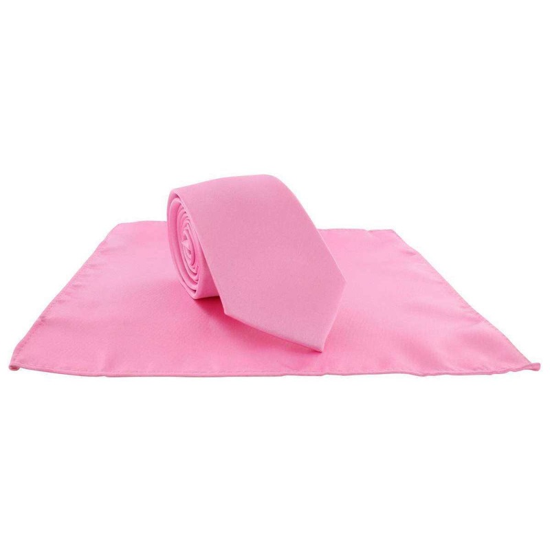 Michelsons of London Slim Satin Polyester Pocket Square and Tie Set – Pink