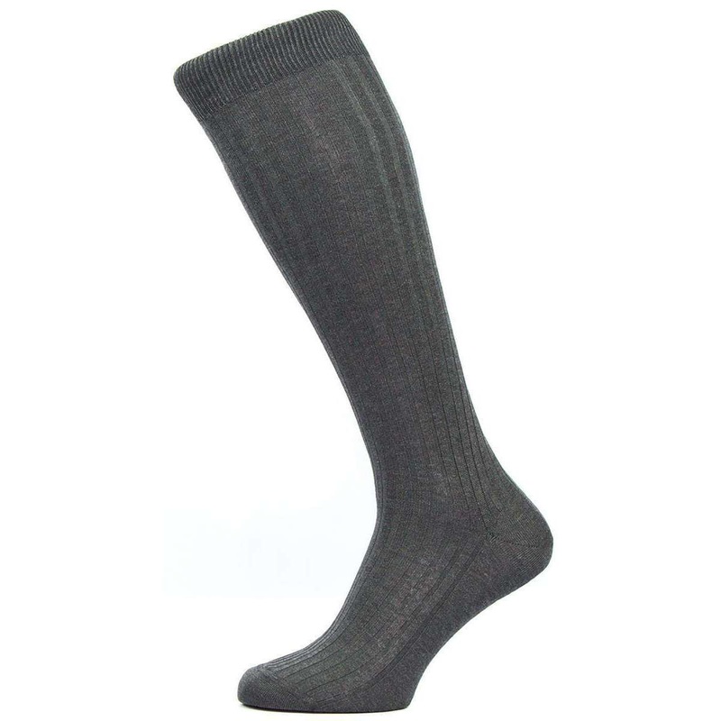 Pantherella Danvers Rib Over the Calf Cotton Lisle Socks – Dark Grey Mix