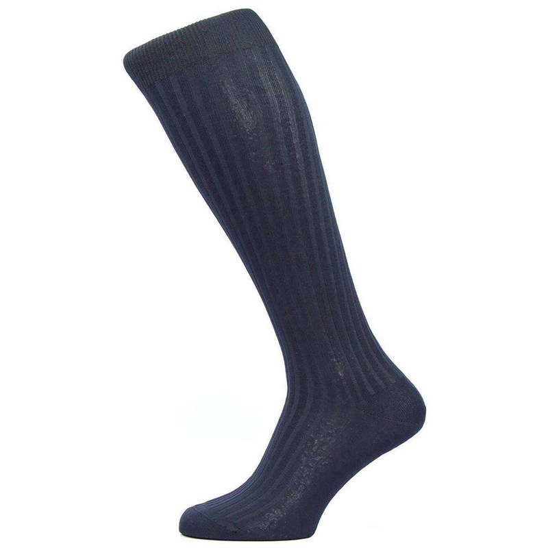 Pantherella Danvers Rib Over the Calf Cotton Lisle Socks – Navy