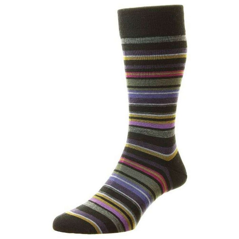 Pantherella Quakers All Over Multi Stripe Merino Wool Socks – Black