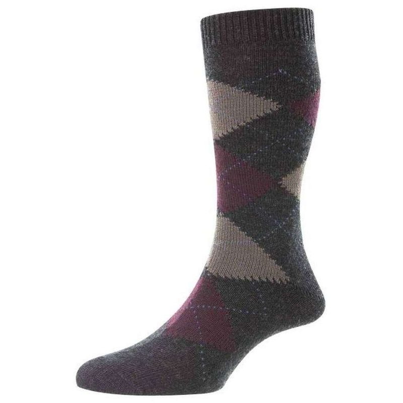 Pantherella Racton Argyle Merino Wool Socks – Charcoal Grey