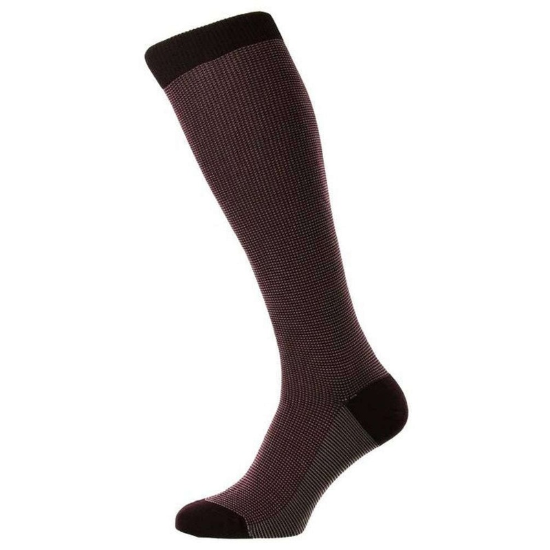 Pantherella Tewkesbury 3 Colour Birdseye Cotton Fil D’Ecosse Over the Calf Socks – Burgundy