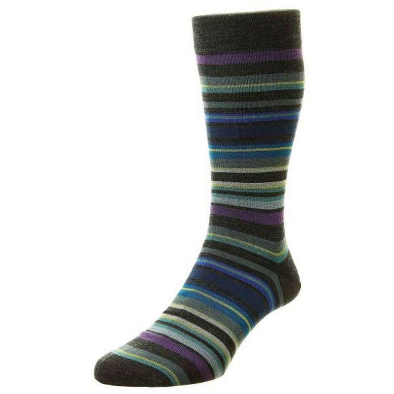 Pantherella Quakers All Over Multi Stripe Merino Wool Socks – Charcoal Grey