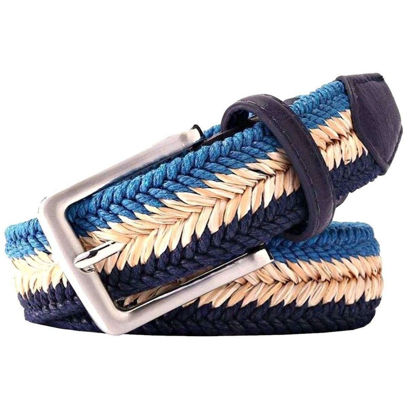 Bassin and Brown Arrow Chevron Woven Belt – Navy/Beige/Blue
