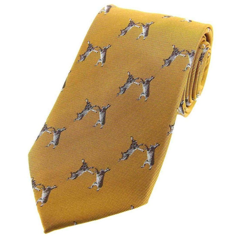 David Van Hagen Boxing Hares Woven Country Silk Tie – Gold
