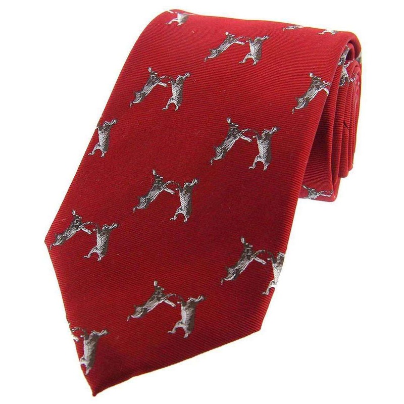 David Van Hagen Boxing Hares Woven Country Silk Tie – Red