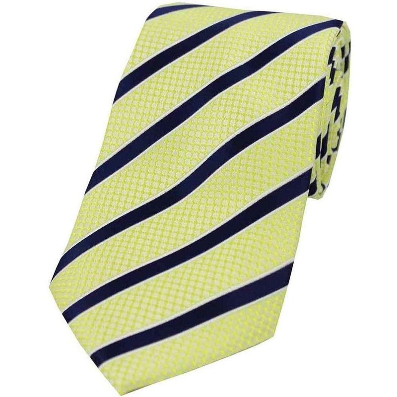 David Van Hagen Striped Polyester Tie – Blue/Lemon Yellow