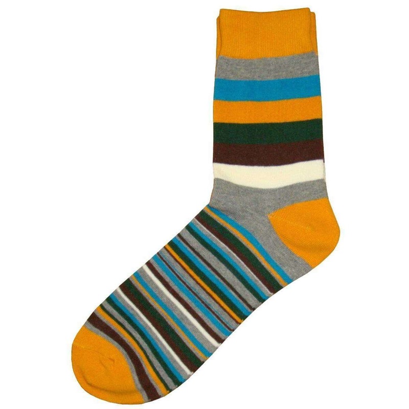 Bassin and Brown Medium and Thin Stripe Midcalf Socks – Gold/Grey/Blue