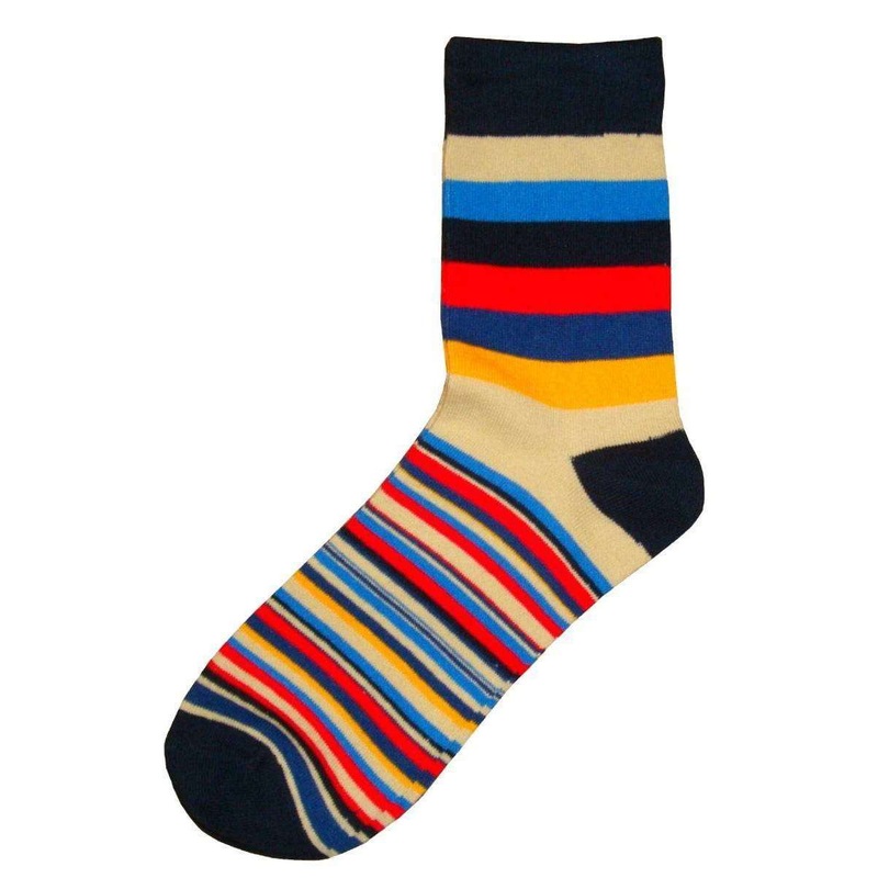 Bassin and Brown Medium and Thin Stripe Midcalf Socks – Navy/Red/Beige
