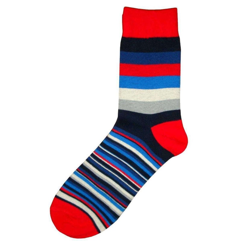 Bassin and Brown Medium and Thin Stripe Midcalf Socks – Red/Blue