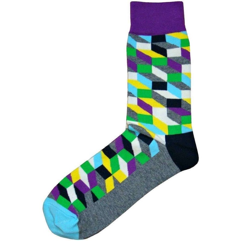 Bassin and Brown Optical Check Socks – Purple/Turquoise/Black