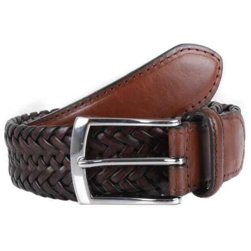 Dents Plaited Leather Belt – Brown