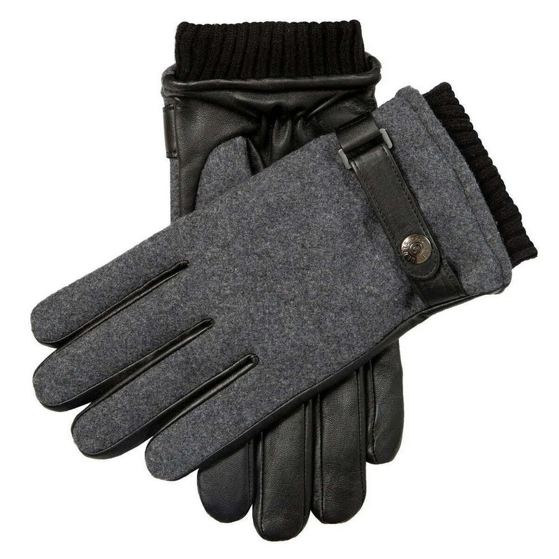 Dents Amesbury Touchscreen Flannel and Leather Gloves – Charcoal Grey/Black