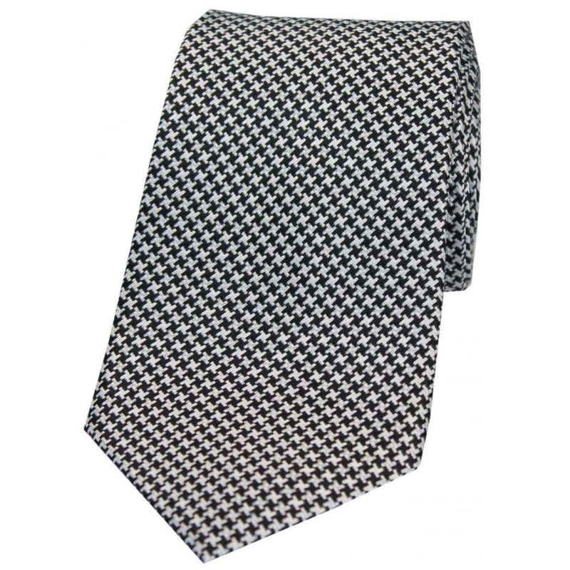 David Van Hagen Dogtooth Silk Tie – Black/White
