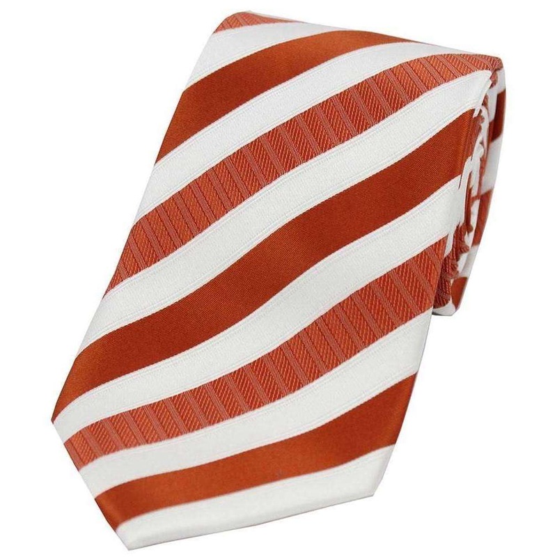 David Van Hagen Striped Polyester Tie – Orange/White