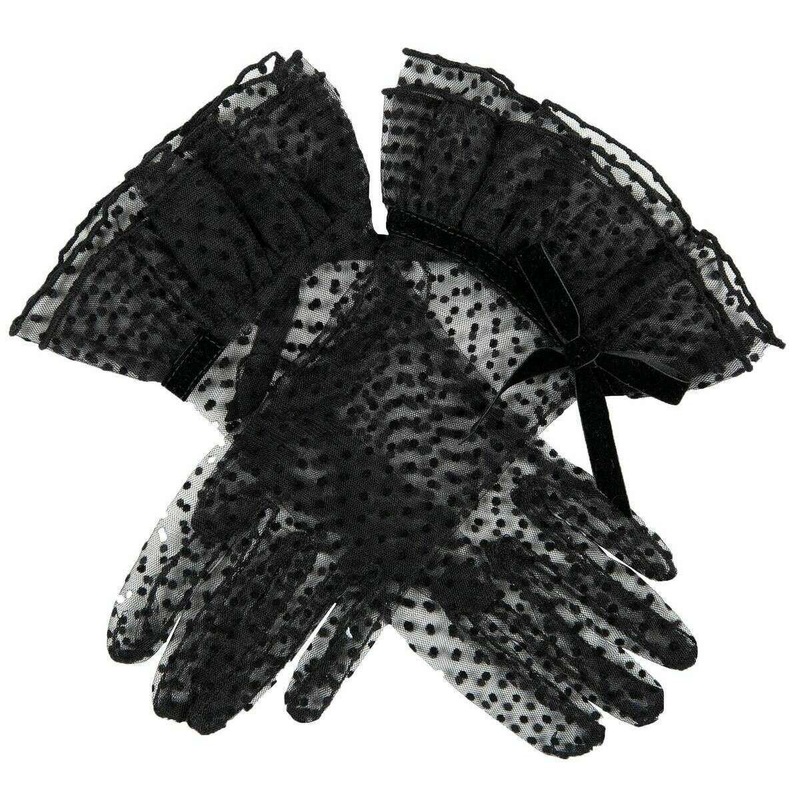 Dents Caroline Double Cuff and Bow Spotty Tulle Gloves – Black