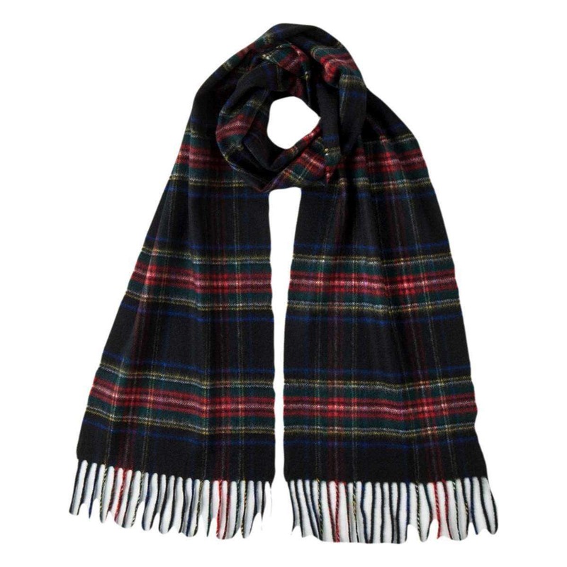 Johnstons of Elgin Stewart Woven Cashmere Tartan Scarf – Black/Red/Blue
