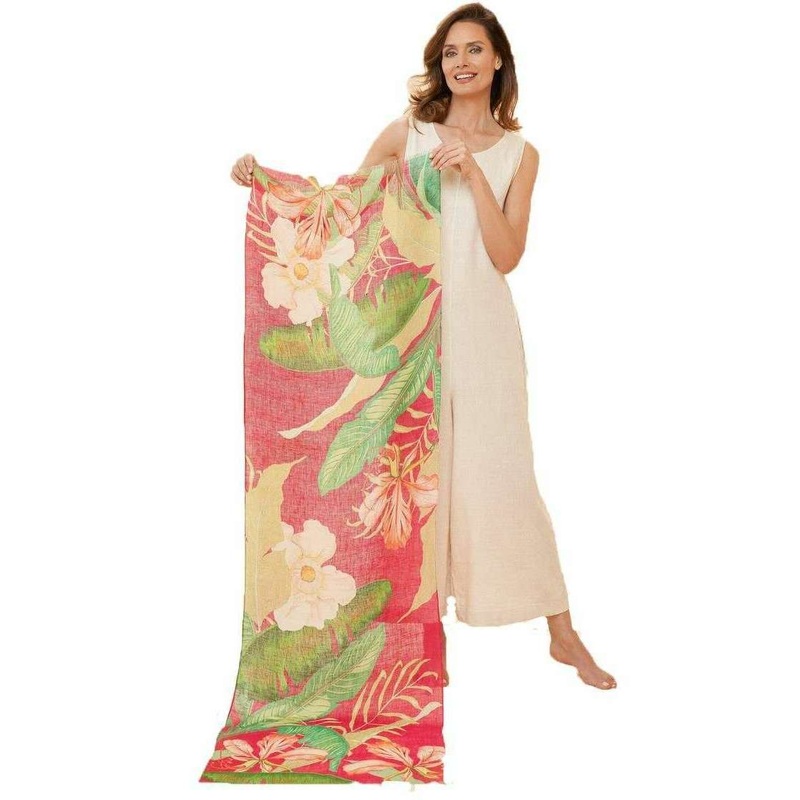 Powder Linen Delicate Tropical Scarf – Dark Rose Pink