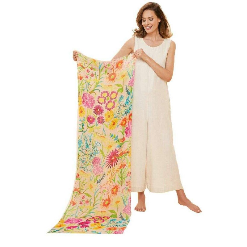 Powder Linen Watercolour Wildflowers Scarf – Cream