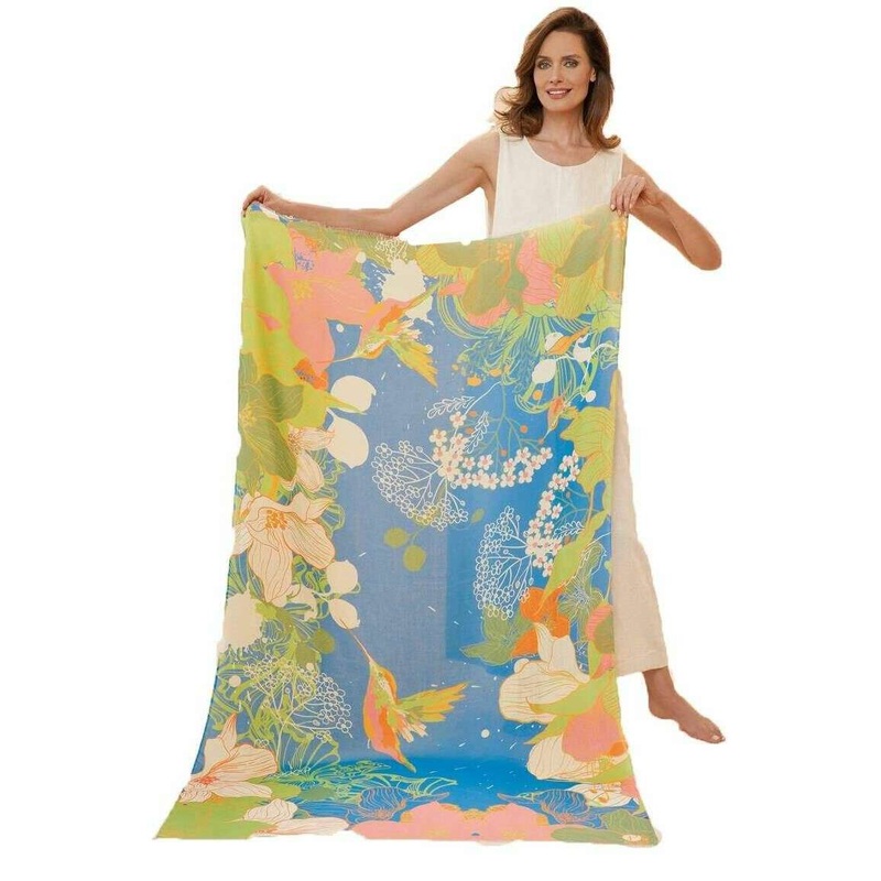 Powder Printed Hummingbird Scarf  – Denim Blue