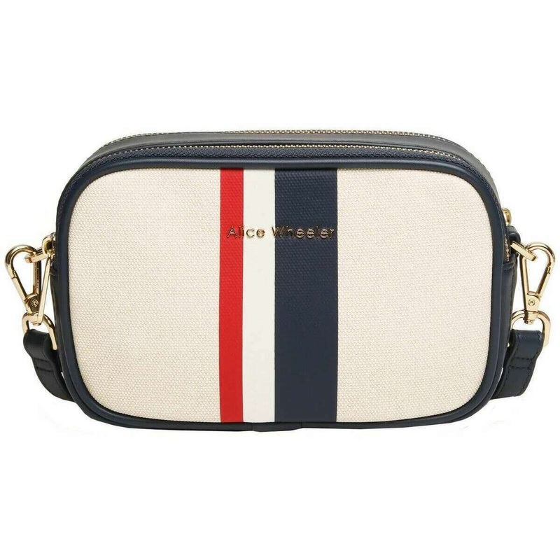 Alice Wheeler London Madrid Stripe Camera Crossbody Bag – Navy