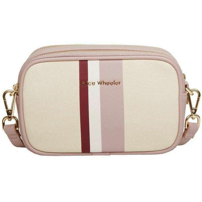 Alice Wheeler London Madrid Stripe Camera Crossbody Bag – Pink