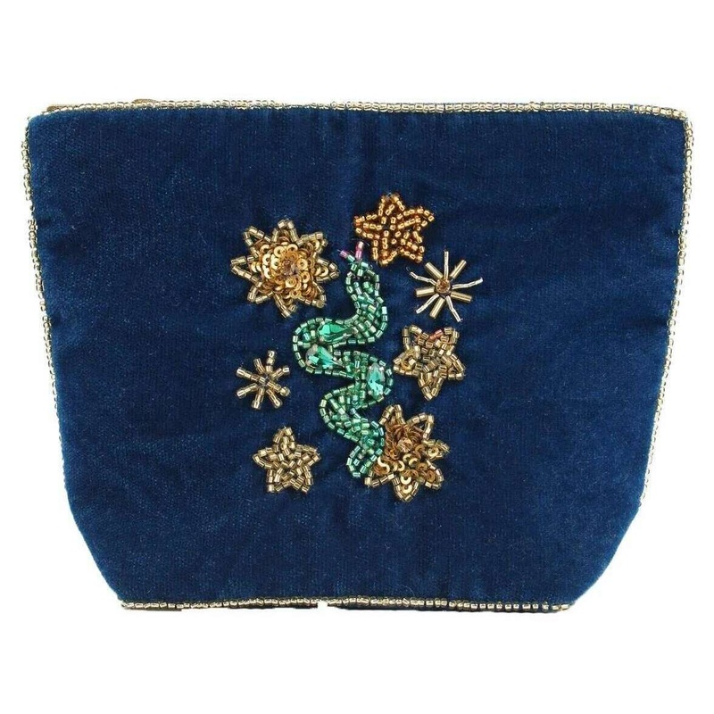 My Doris Beaded Snake and Celestial Embroidered Small Pouch – Blue