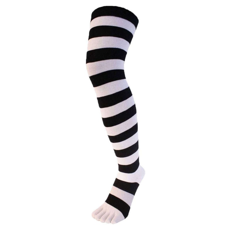 TOETOE Striped Over The Knee Toe Socks – Black/White