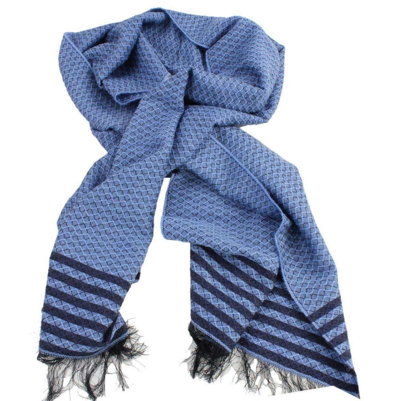 Bassin and Brown Studd Birdseye Stripe Scarf – Blue/Navy