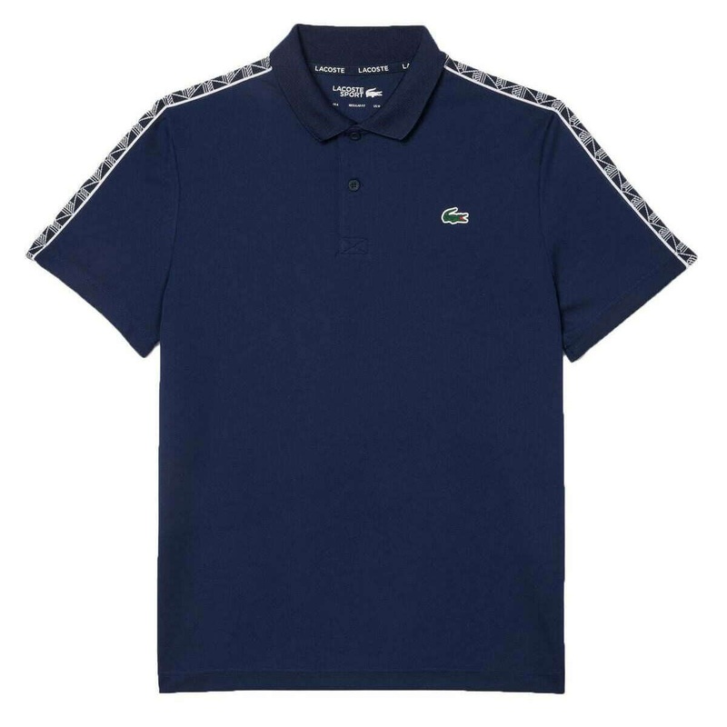 Lacoste Monogram Jacquard Stripe Pique Polo – Navy