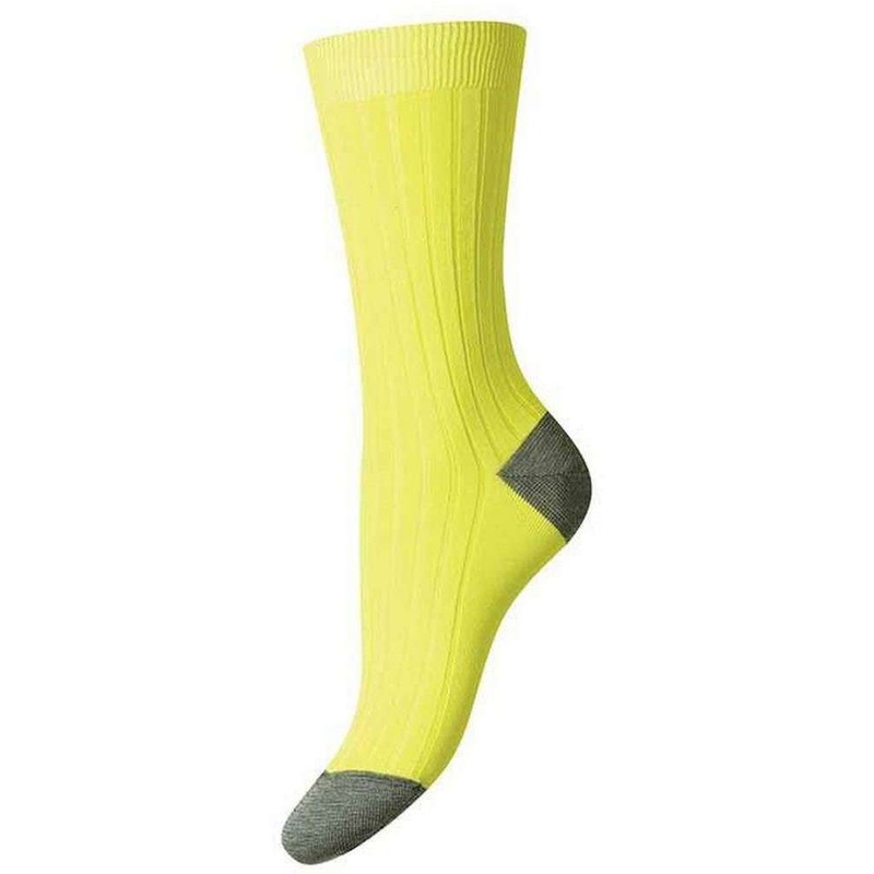 Pantherella Jasmine Contrast Heel and Toe Fil D’Ecosse Cotton Socks – Acid Green