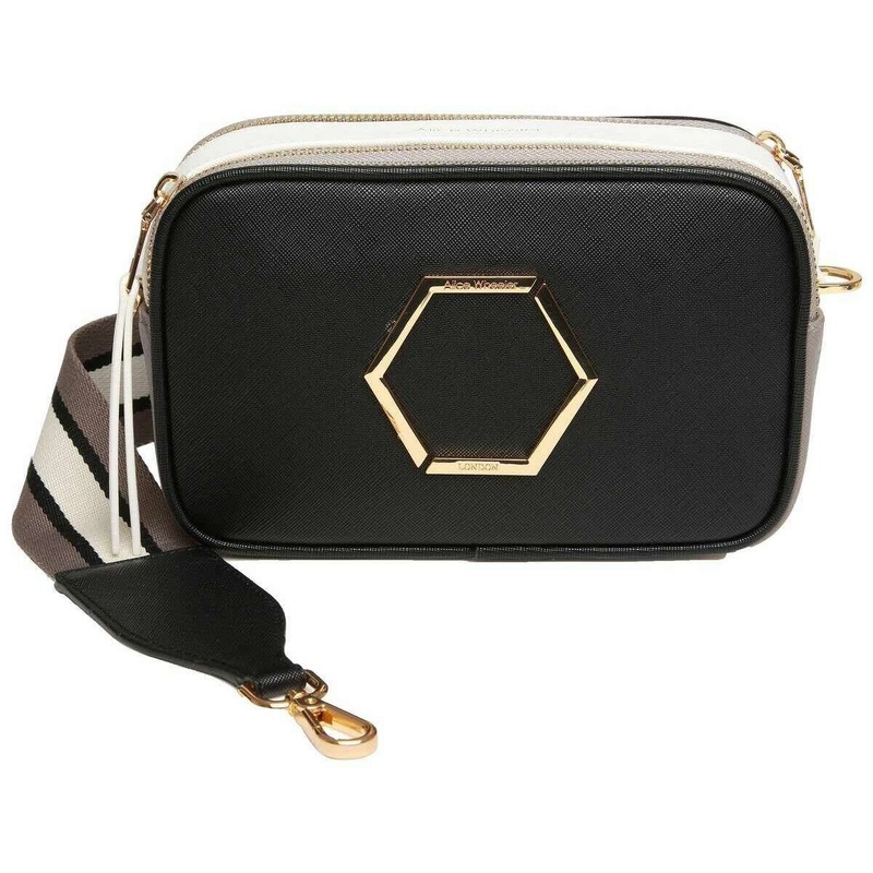 Alice Wheeler London Pimlico Honeycomb Tricolour Cross Body Bag – Black/Grey/White