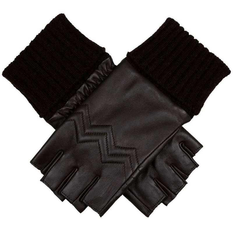 Dents Serena Quilted Chevron Fingerless Leather Gloves – Mocca Brown